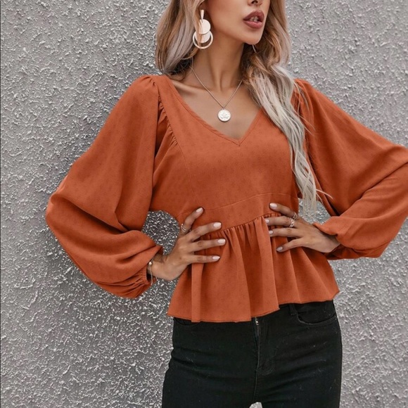 Boho ruffle hem lantern sleeve blouse - Picture 5 of 7